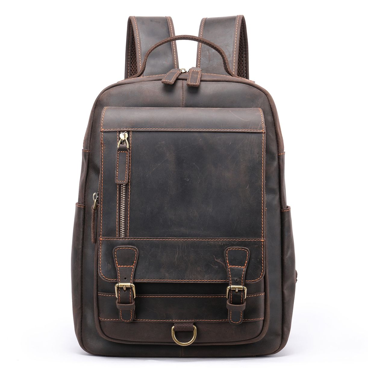 Head layer cowhide business commuting computer backpack, large capacity European and American retro backpack, cross-border crazy horse leather backpack