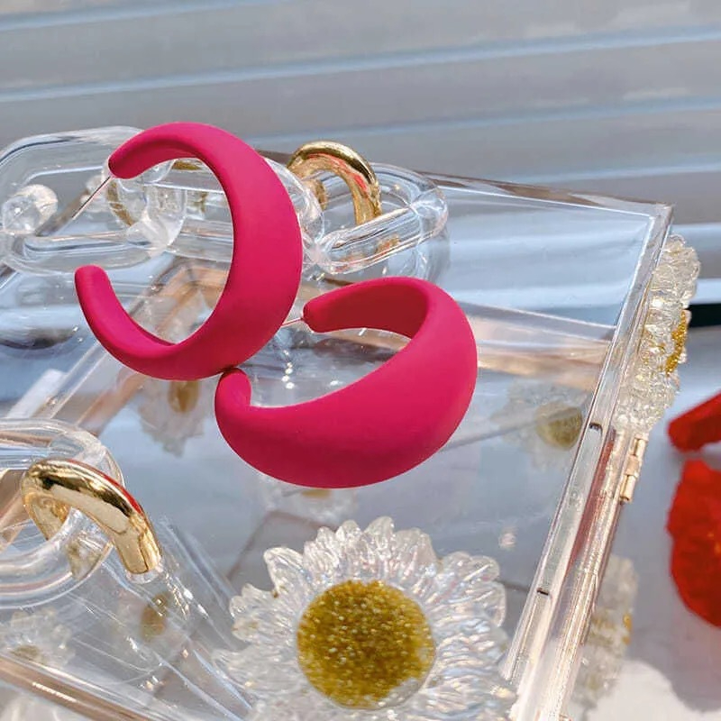 H155 Women's Candy Color C-shaped Simple Earrings Jewelry Gift