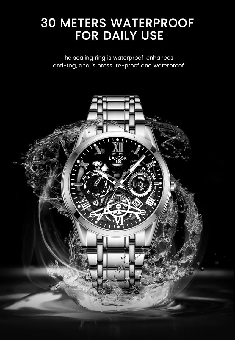 Quartz Mens Watches Stainless Steel Waterproof Watches for Men,Night Light Calendar Chronograph Watch for Men