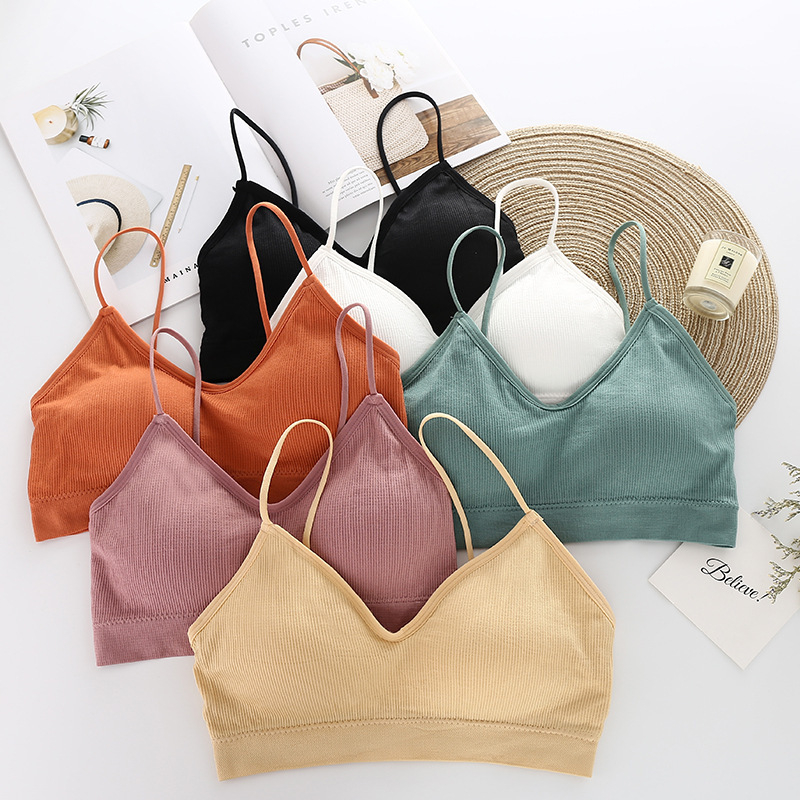 5972 Knitted Seamless Removable Chest Pad Sexy V-neck Threaded Sports Beauty Back Camisole Sling Wrap Chest Tube Top Bra Bralette