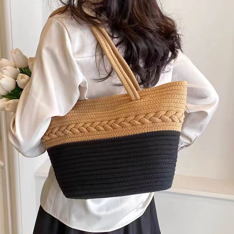 Wannilen cotton rope handbag  casual bag; makeup bag snack beach bag shopping bag ladies bag