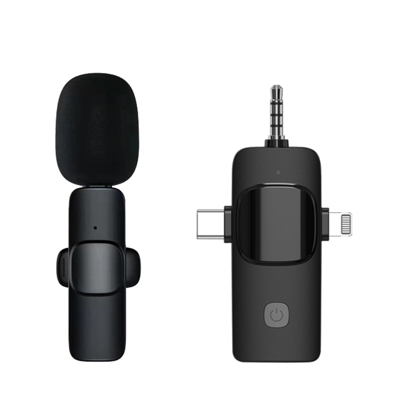Lavalier Microphone Wireless Portable Audio Wireless Lavalier Microphone Three In One Mobile Live Streaming Outdoor Short Video Intelligent Noise Cancelling Microphone