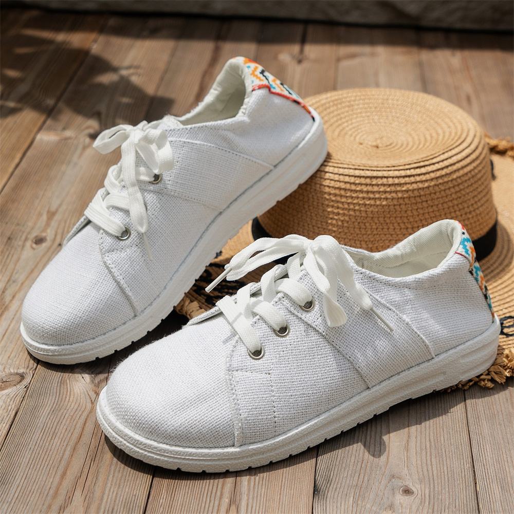 2024 new large size ladies lace-up round head casual light mouth candy color thick sole lazy canvas shoes TY-05