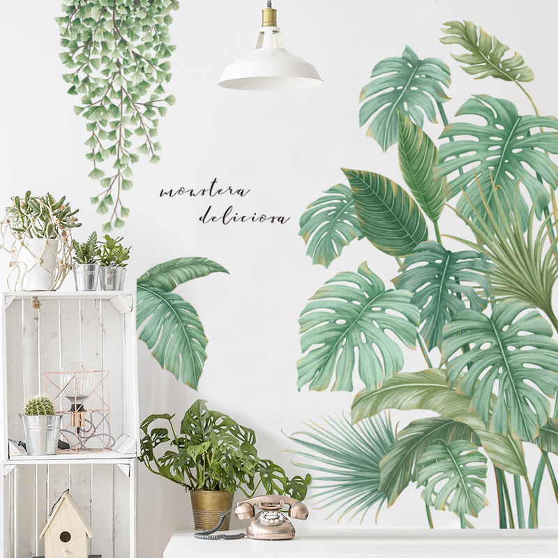 Leaf Wall Decals Monstera Leaf Tropical Plants Wall Stickers for Living Room
