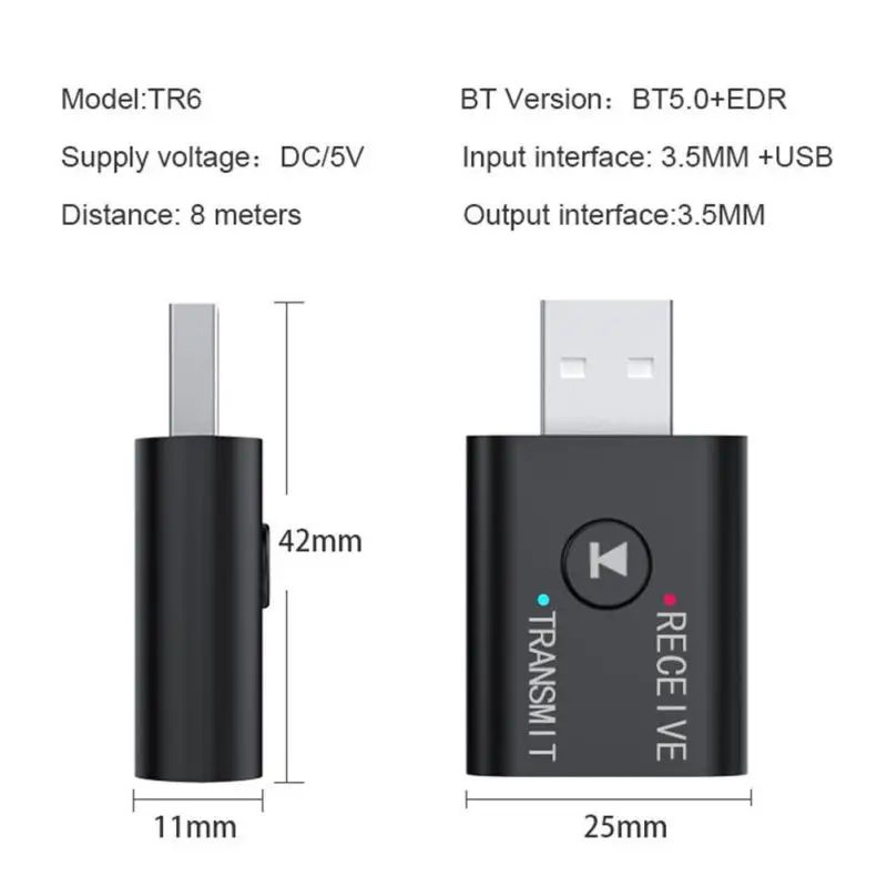 AUNONT Bluetooth-Compatible 5.0 Adapter X6 USB Wireless Receiver Music Audio for PC TV Car Hands-free 3.5mm AUX Adaptador USB Bluetooth Adapter 3.5mm Audio Bluetooth 2-in-1 Speaker PC 5.0 Bluetooth Receiver Transmitter
 