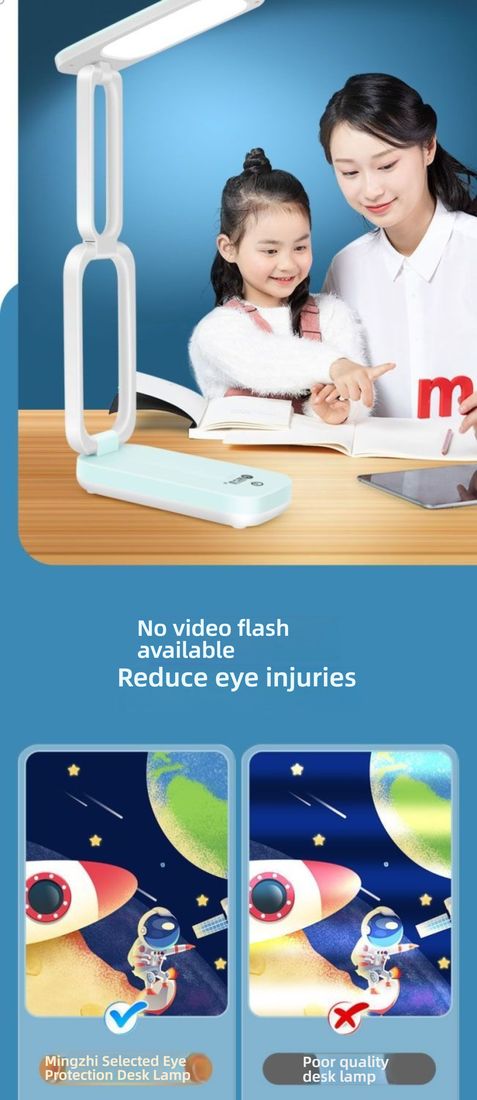 Solar Folding Children's Eye Protection Learning Desk Lamp - LED Rechargeable, Dormitory Reading Light