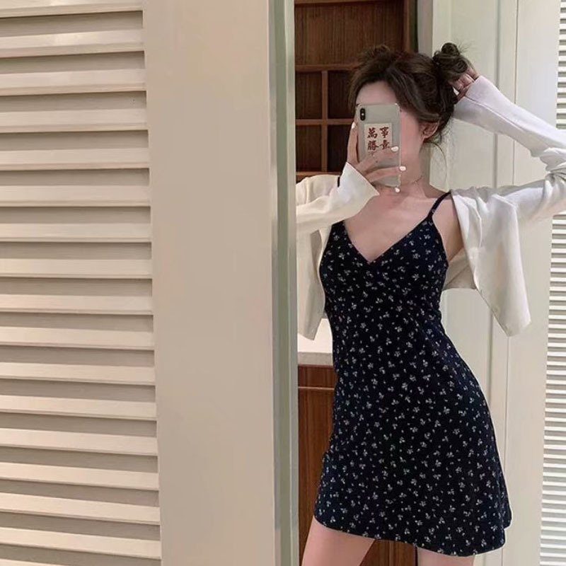 180 Fashion Sexy Casual Loose Adjustable Slip Floral Short Dress