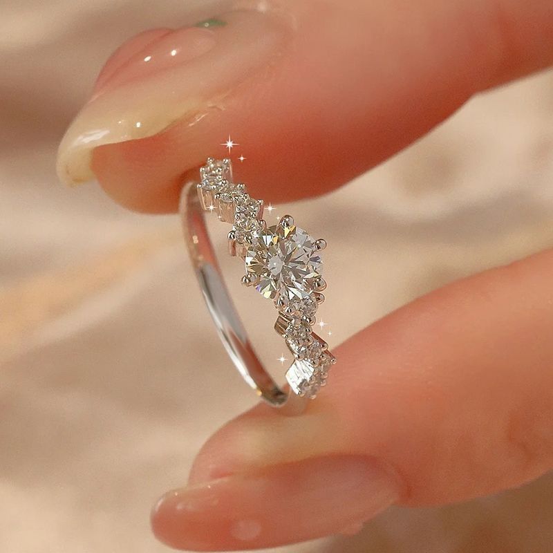 LJZ-107 D VVS1 Real Moissanite Rings For Women Girl S925 Sterling Silver 18K Sparkling Diamond Adjustable Ring Jewelry Birthday Gift