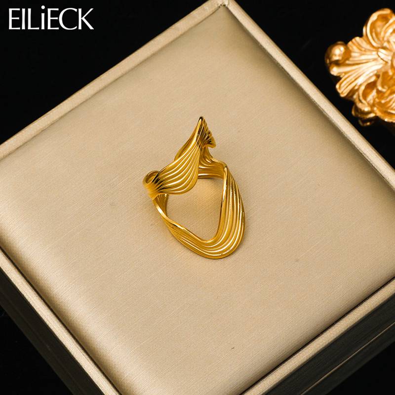 Stainless Steel Gold Color Irregular Cuff Ring For Women Fashion Adjustable Finger Ring Jewelry Gift