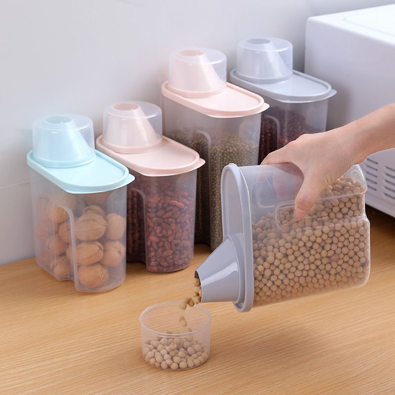 Large Plastic Airtight Storage Jar, Kitchen Sealed Grain Container, Dry Food Cereal Bean Rice Organizer Box for Household Pantry