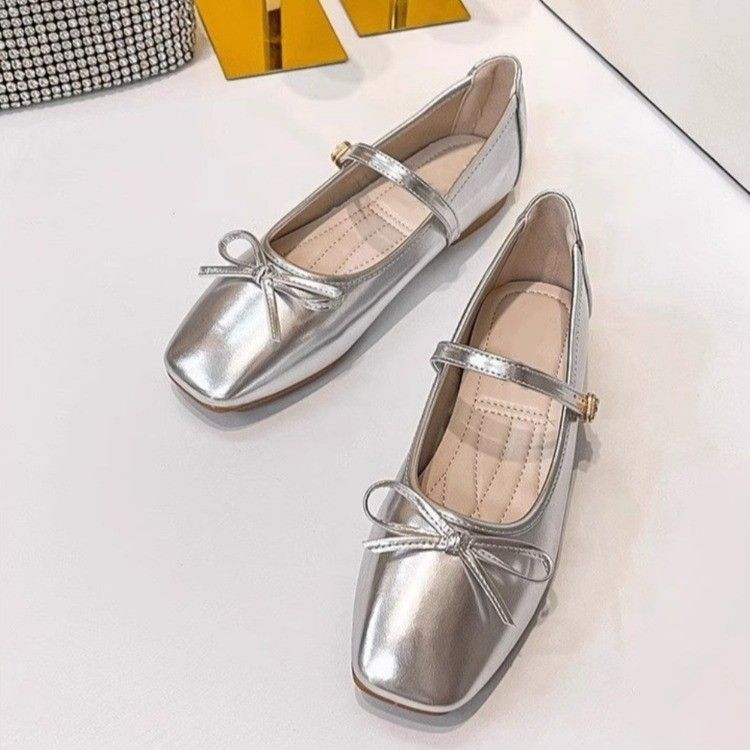 2026 New French Mary Jane Shoes for Women, Square Toe Shallow Mouth Flat Pumps, Elegant One Strap Bow Decor Casual Dress Shoes, Fashion Temperament Ladies Daily Single Shoes