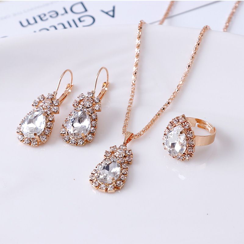 4pcs/set Fashion Ladies Jewelry Set Romantic Heart Bridal Wedding Necklace Ring Set Anniversary Birthday Valentine's Day Gift