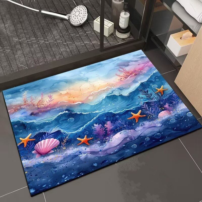 3D ocean carpet, quick drying diatomaceous earth mat with water absorption, dirt resistant and wear-resistant floor mat 40*60cm，50*80cm,60*90cm carpet