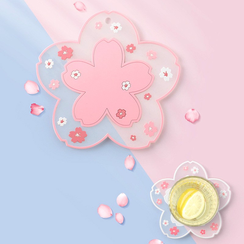 Durable Non-Slip Sakura Coffee Cup PVC Coaster Home Tea Coaster Bowl pad placemat Coaster