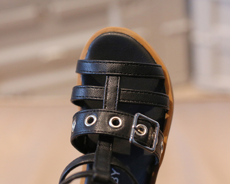 Women Girls Roman Shoes Open-toe Buckle Flat Casual Soft Bottom Sandals High Top Children's Beach Shoes
