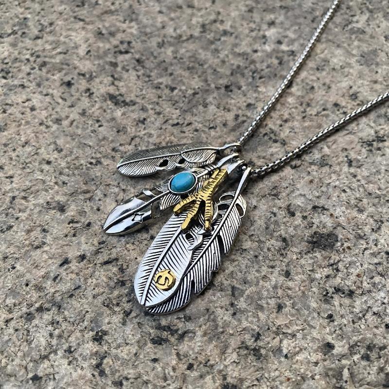 Feather pendant men's trendy necklace, leaf pendant long necklace 70CM titanium steel chain pendant necklace