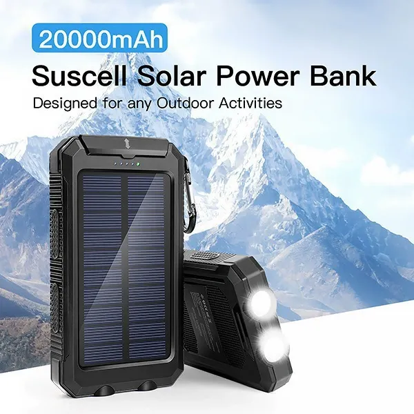 Wannilen Waterproof solar power bank 20000mah solar mobile power bank，Solar Charger Power Bank 
