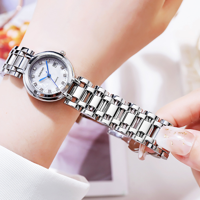 GD270 Ladies Watch Simple Rhinestone Belt Calendar Temperament Steel Belt Female Watch Shell Face Heart Moon Watch Female
