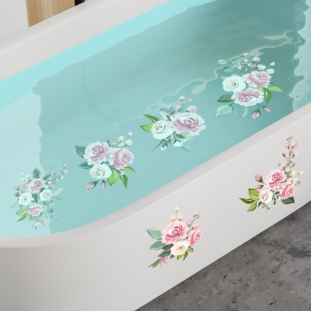 SP-B025 6PCS Anti Slip Cartoon Plant Flower Bathtub Wall Stickers For Children's Self-Adhesive Removable Bathroom Decoration Art Mural