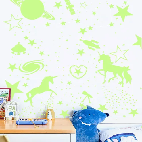 Multicolor Stars Unicorn Luminous Wall Stickers Glow In The Dark Cartoon  Fluorescent Wall Decal For Baby Kids Rooms Home Decor