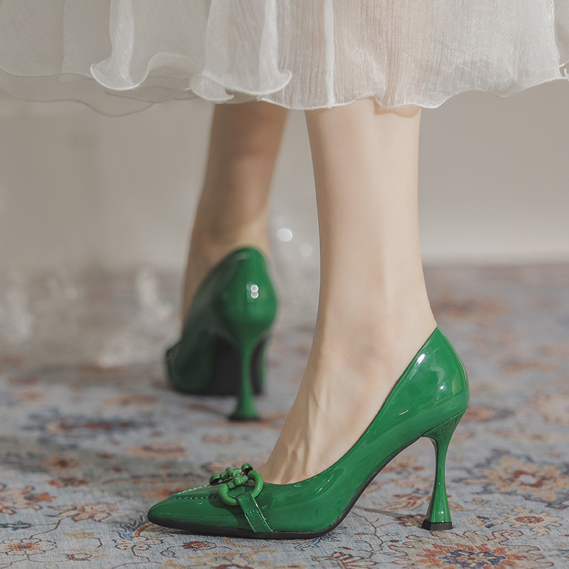 3709-1 Women Pumps Stiletto Heels Pointed Toe Slip on High Heel Pump Shoes with Buckle Decor
