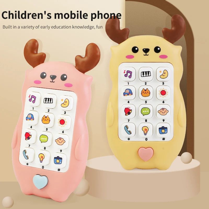 Educationtoys Baby Can Chew on Light Music Mobile Phone Toys Elk Baby Early Education Puzzle Phone Toys for Kids Gift
