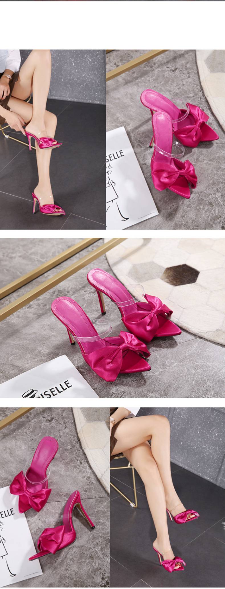 128-81 Women Slippers Mule High Heels Slippers Sandals Flip Flops Pointed Toe Strappy Slides Party Shoes