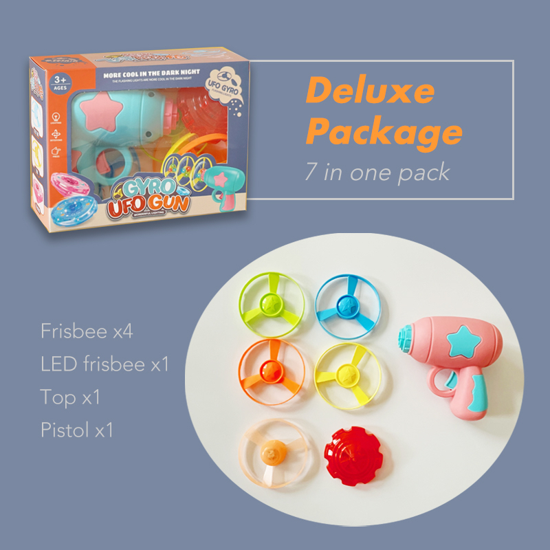 Toy for Kids, Flying Saucers, Frisbee Kit, Spinning Tops, Combo Pack, UFO, Boomerang, Gift for Boys, Girls, with Sparkling Lights, 7 in 1 Set