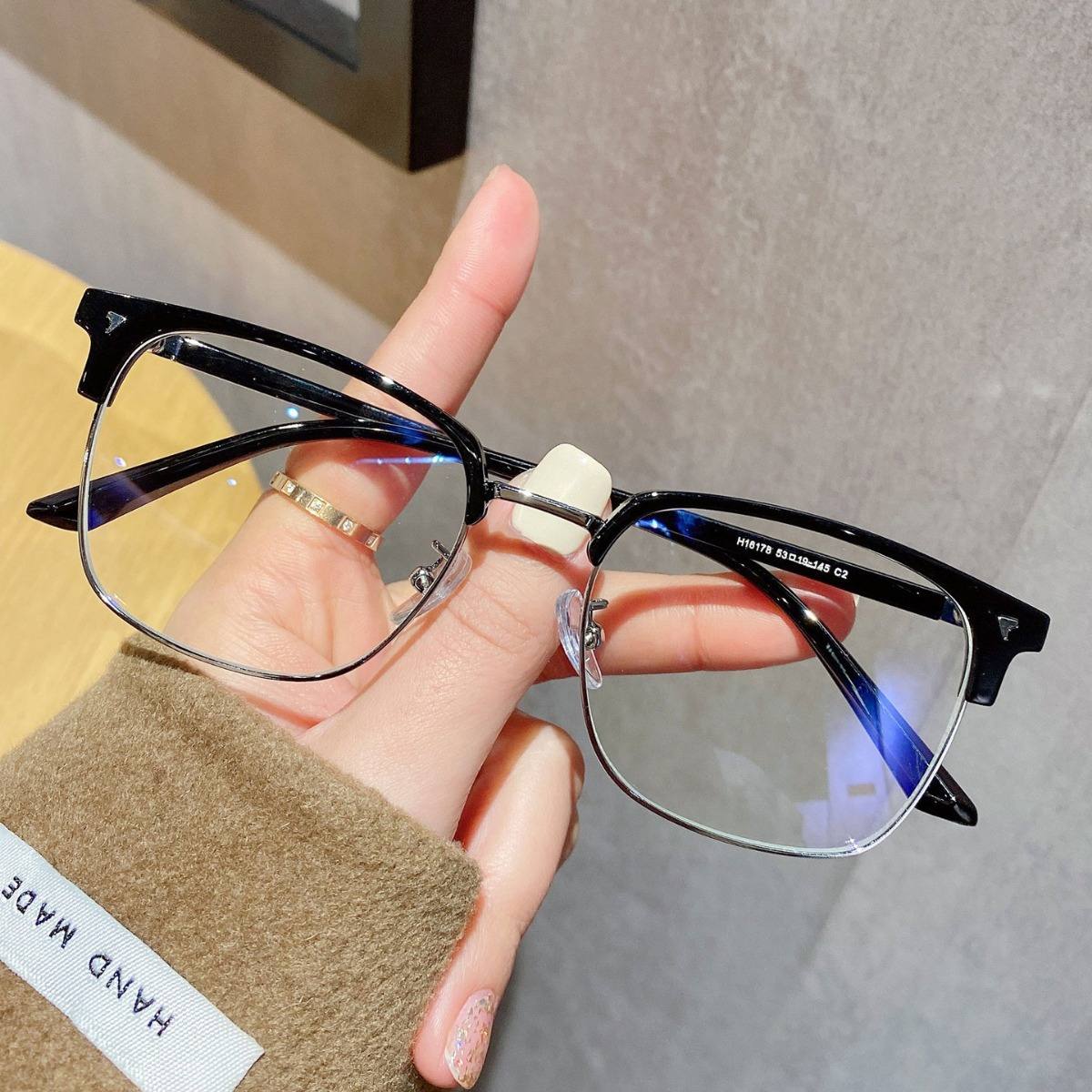 Fashion Metal Brow Frame Glasses for Men Women, Half Rim Blue Light Blocking Eyeglasses, Clear Lens Anti Eye Strain Eyewear, Minimalist Stylish Plain Glasses for Daily Office Use