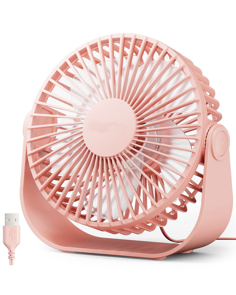 USB Desk Fan, 3 Speeds Strong Airflow, 5.5 Inch Portable 90° Rotation Quiet Cooling, Small Personal Desk Fan for Bedroom Home Office Travel Pink