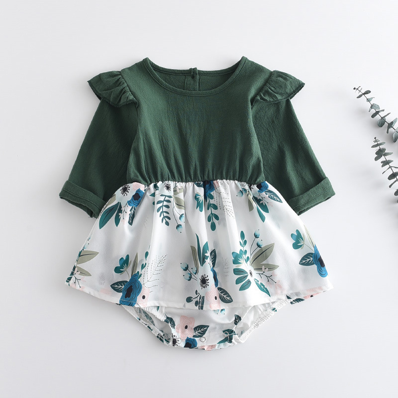 AZ2568 Baby 1pc Floral Bow Front Combo Bodysuit Dress