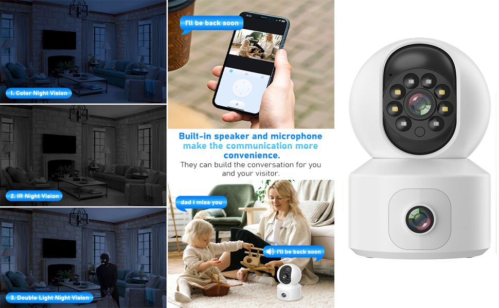 Indoor Pan/Tilt Smart Security Camera, 1080p HD Dog-Camera,2.4GHz with Night Vision,Motion Detection for Baby and Pet Monitor, Cloud & SD Card Storage, Works with Alexa& Google Home (EC70), White