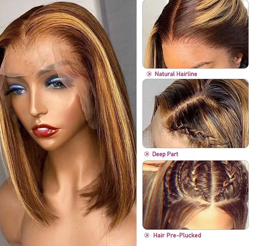 Cheap Raw Brazilian Virgin Hair Ombre 4/27 Highlight Short Bob Wig For Black Women Hd Lace Frontal Wig Human Hair Lace Front Wig