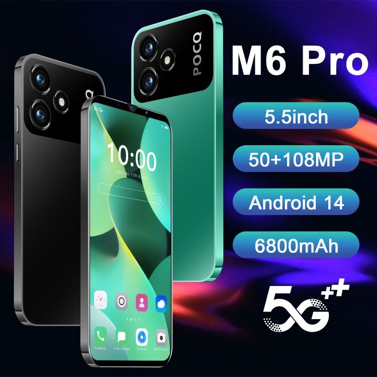 Smart phone M6 Pro 1+8G Android 5.5inch smartphone black green mobile phone Android 14 6800mAh fingerprint screen GPS CRRSHOP digital phone 