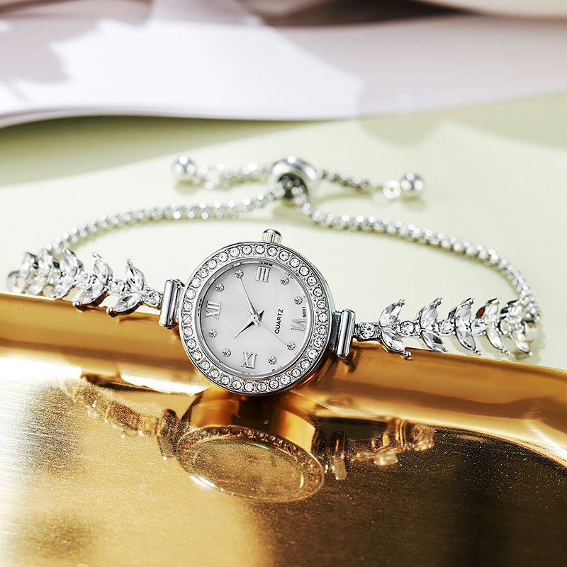 Mermaid ladies' popular round diamond studded bracelet with drawstring quartz watch