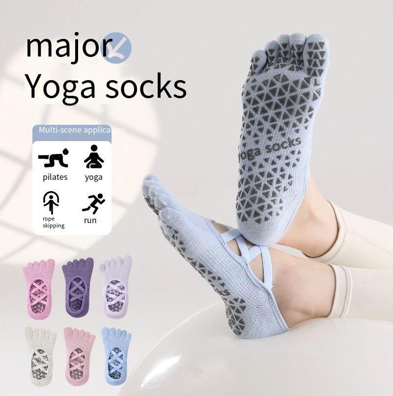 Women Crisscross Strap Five Toe Yoga Socks Non Slip Silicone Triangle Grip Split Toe Pilates Socks Breathable Sweat Wicking Combed Cotton Low Cut Anti Slip Dance Fitness Jump Rope Training Socks One Size 35-40 Multi Pastel Colors Indoor Sport Footwear
