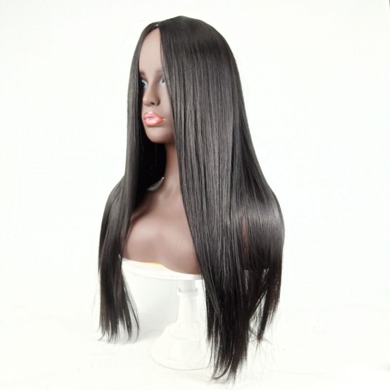 Long Straight Wig 28 Inch Black Wig Middle Part Lace Wigs With High Lights Synthetic Hair Wigs For Black Women Cosplay