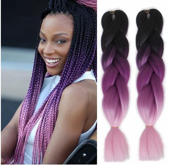 Obaasima Strands OS Ombre Braiding Hair 82" CY5 For Braid And Rasta / Black / Purple / Pink