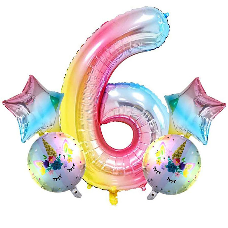 5 PCS 40 Inch Birthday Unicorn Foil Balloon Party Decorations Supplies Helium Mylar Digital Balloons Set