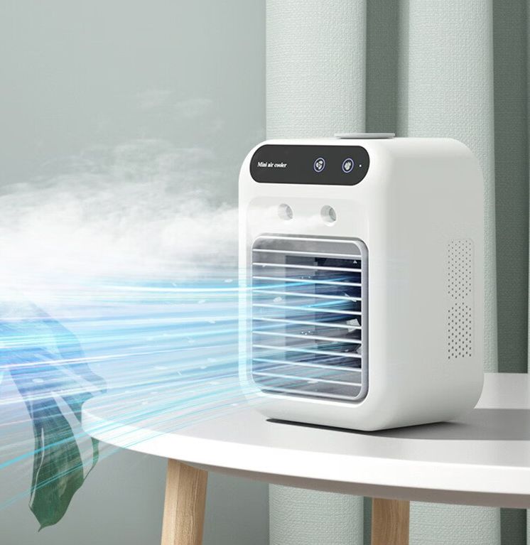 Portable Air Conditioners, USB Personal Mini Air Conditioner with 3-speed, Evaporative Air Cooler with Touch Screen, Portable AC unit Fan for Room, Tent, Bedroom, Car, RV, and Camping, Up and down speed adjustment + 9-blade spiral [strong wind] + double-head spray + charging and plugging, Mini Portable Rechargeable Air Conditioner Conditioning Fan Portable Low Noise