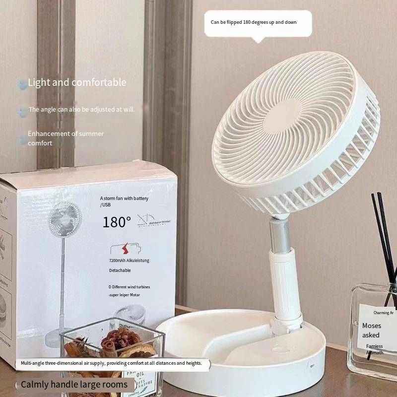 Retractable USB Rechargeable Small Fan, Portable Low‑Noise Desktop Fan for Dorm Home Outdoor Use
