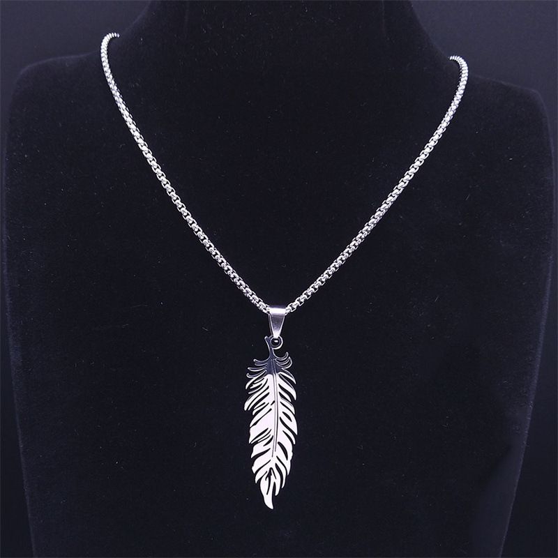 New stainless steel feather pendant necklace, Hip hop Titanium Steel Necklace, unisex 