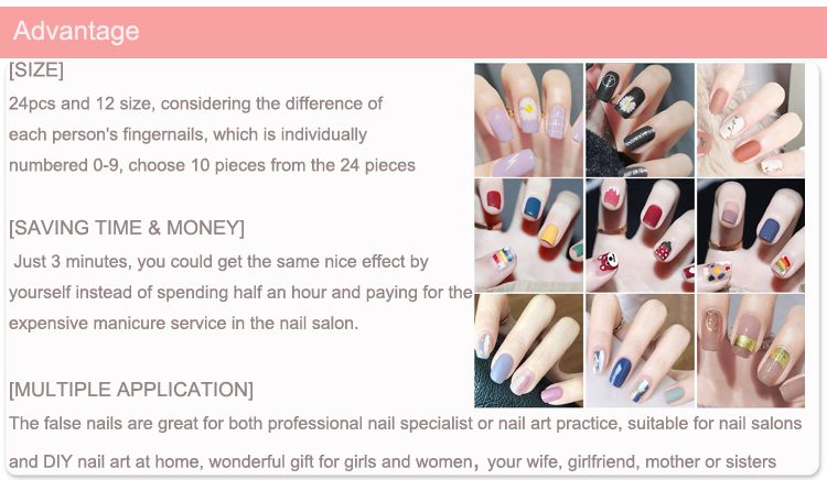 24Pcs/Box Charming Pink Flame Short Ballet Wearable Fake Nails press on Square Head Full Cover Detachable Finished Fingernails