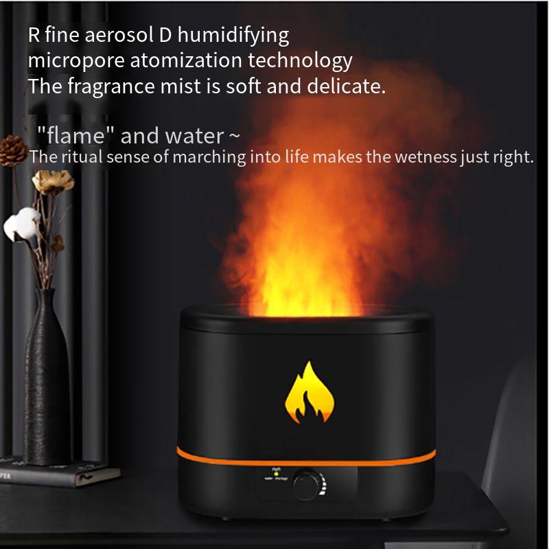 2L Large Capacity Flame Humidifier Aroma Diffuser, 3D Fire Effect Cool Mist Humidifier with Independent Flame Light, Essential Oil Compatible, Quiet Operation, Auto Shut-Off, for Home, Bedroom, Office & Decor

