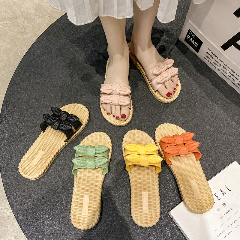 Bow Women Slippers Summer Flat Shoes Outdoor Lady Sandals Flip Flops Non-slip Home Slides Outdoor Casual Woman Beach Shoes Sweet