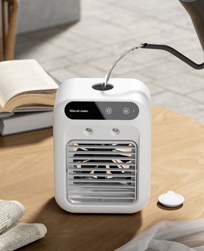 Portable Air Conditioners, USB Personal Mini Air Conditioner with 3-speed, Evaporative Air Cooler with Touch Screen, Portable AC unit Fan for Room, Tent, Bedroom, Car, RV, and Camping, Up and down speed adjustment + 9-blade spiral [strong wind] + double-head spray + charging and plugging, Mini Portable Rechargeable Air Conditioner Conditioning Fan Portable Low Noise