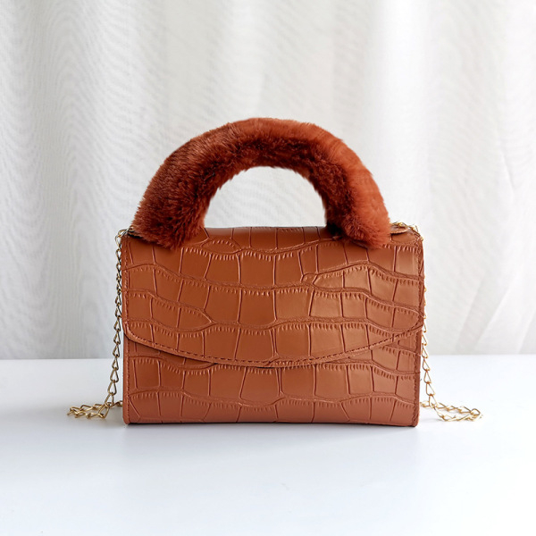 Women Bags Ladies Bag Female Crocodile Pattern Handbag Fashion Solid Color Women Shoulder Bag Brand Tote Plush Handle WalletsBrown