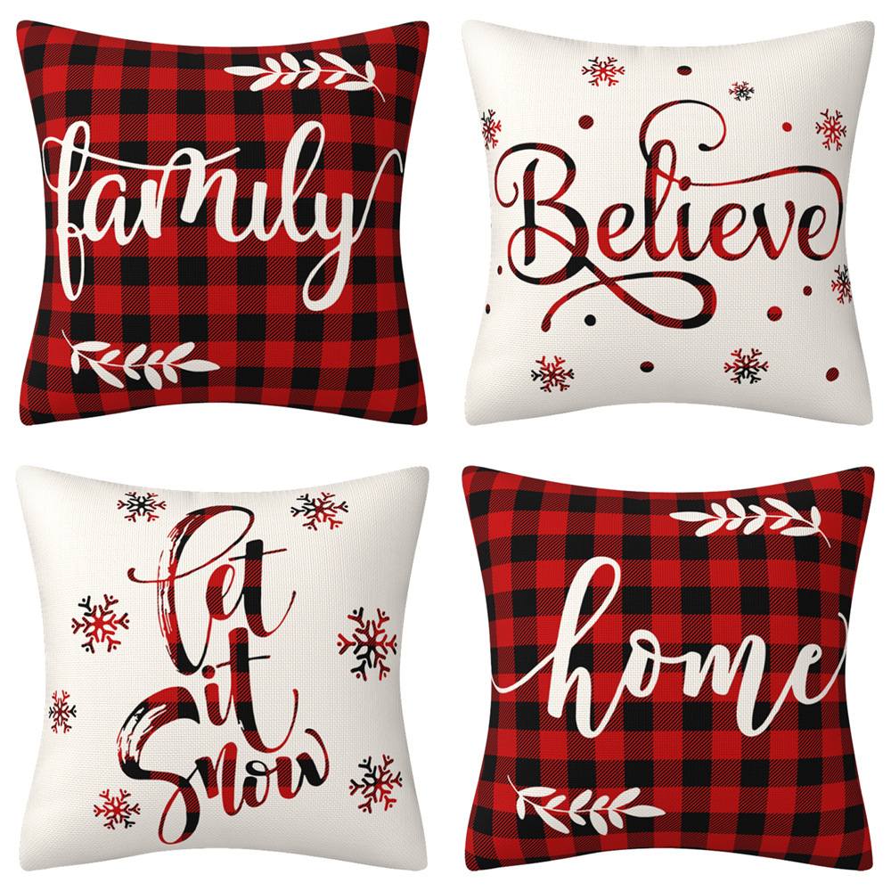 MSIUT-10 Christmas Throw Winter Pillow Covers Let it Snow Believe Merry and  Plaid Check Snowflake Pillow Cases for Home Holiday Decor Sofa Couch Bed