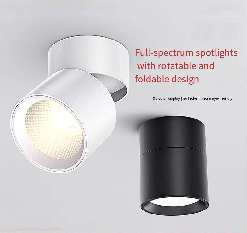 Full Spectrum Adjustable Angle LED Downlight Spotlight Foldable Surface Mounted No Drilling Ceiling Light for Living Room Background Wall Hallway Porch