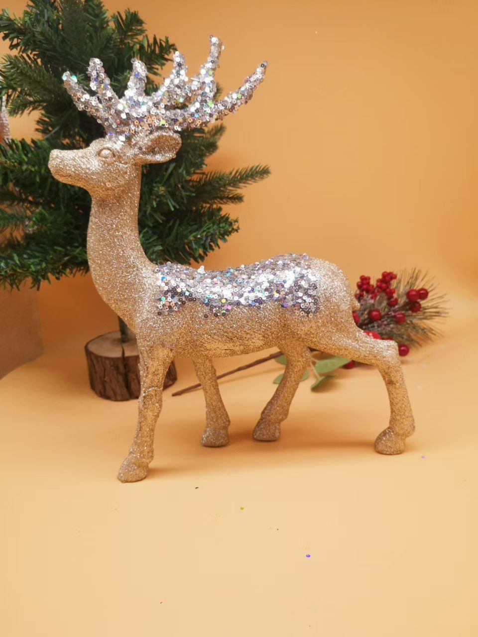 1PCS Golden Base With Silver Top Decor Reindeer Christmas Deer Glitter - Home Decoration Crafts